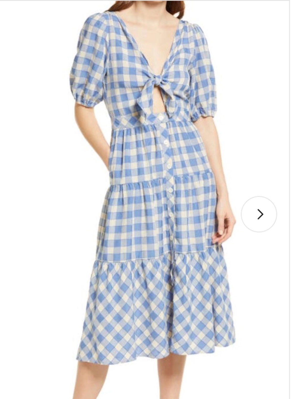 FRNCH Blue and Cream Gingham Tie-Front Midi Dress size Large
